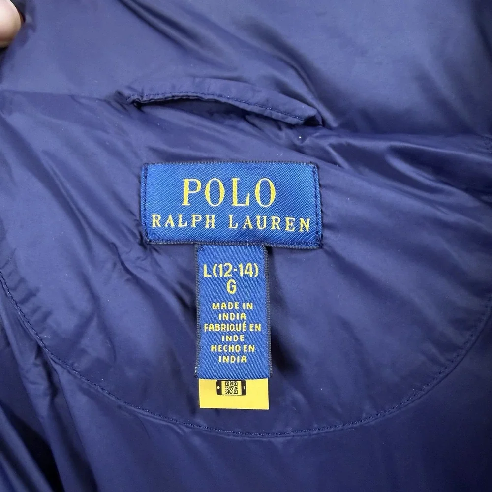 Polo Ralph Lauren Performance Puffer Jacket Boys L Navy Hooded Zip Logo